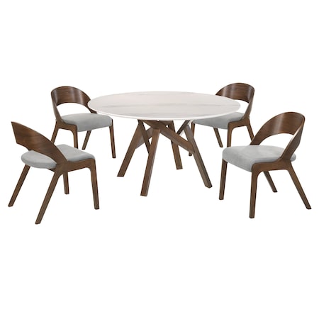 Armen Living Venus and Polly 5 Piece Walnut and Marble Round Dining Set SETVEDIWA5B